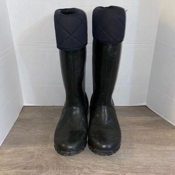 Bogs Shoes - Bogs Womens Alex Waterproof Black Lined Rainboots Boots Size 8 Fold Over